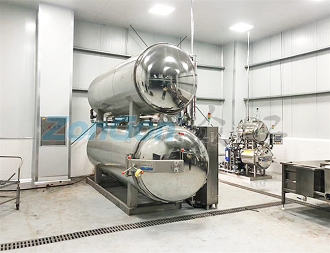 潮州1000*2400全自動(dòng)雙層水浴殺菌鍋，加工蓮子現(xiàn)場(chǎng)
